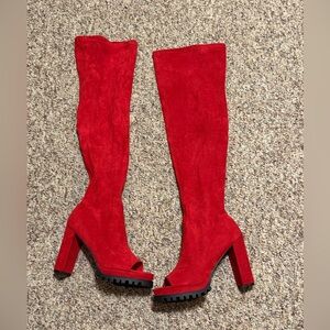 Women’s size 10 Pazzle Red Suede Over-the-Knee peep toe heals, boots